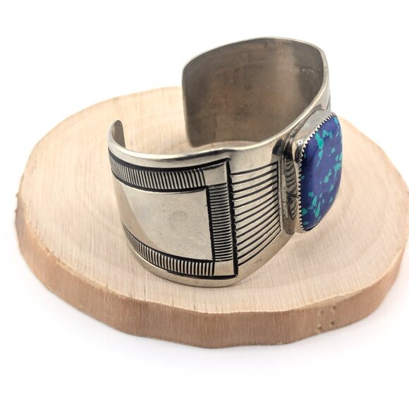 Handmade Native American Azurite Chrysocolla Cuff Nickel Silver Bracelet Sz‎ 7* - Picture 10 of 11